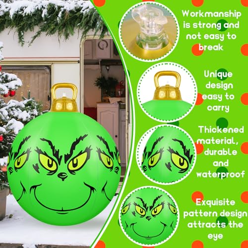 Denylo Pro 3 Pack 23.6 Inch Green Inflatable Christmas Balls Outdoor Holiday Decor