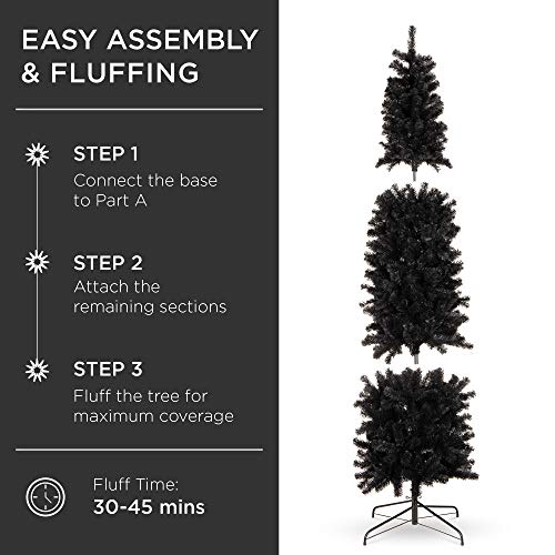 6ft Black Artificial Christmas Pencil Tree with 608 Tips & Metal Stand