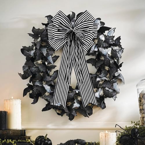 Black and White Striped Decorative Bows for Wreaths & Trees - 2 Pack, 12x20 In