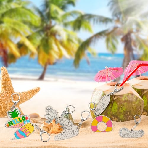 24 Pcs DIY Wooden Keychain Craft Kit - Summer Themed Party Favors