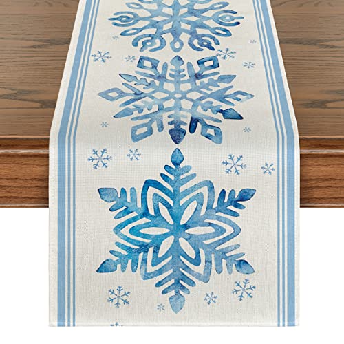 Artoid Mode Christmas Snowflake Blue Table Runner 13x108 Inch Seasonal Home Decor
