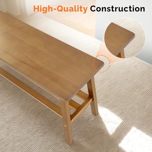 39-Inch Solid Wood Dining Bench with Shoe Rack Storage - Light Brown
