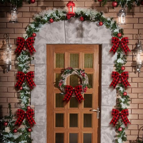 Buffalo Plaid Christmas Bows 12 Pack 4x4 inches Velvet Black Red DIY Gift Decoration