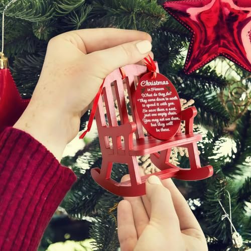 HOUYAN Red Christmas Memorial Wooden Rocking Chair Ornament with Tag & Card