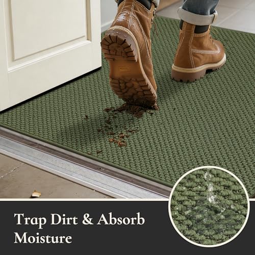 24" x 36" Dirt Trapper Door Mat, Non-Slip Washable Entrance Rug, Green