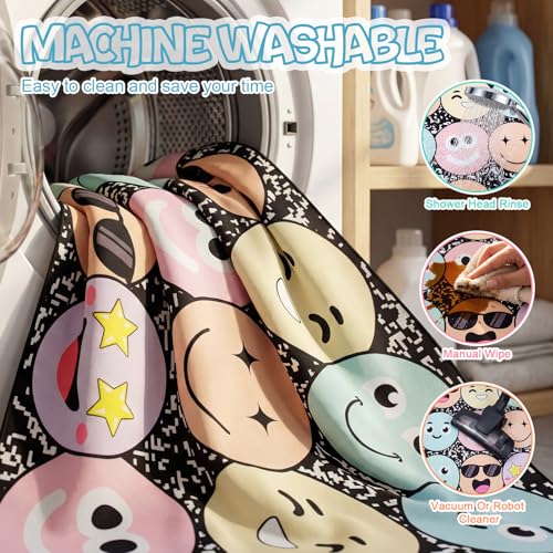 Pastel Smile Face Classroom Rug 5x7 ft Non-Slip Educational Play Mat