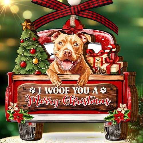 SUFAVN Fawn Pitbull Christmas Ornament - Dog Decor for Holiday Tree, Durable Aluminum, 3.15 Inches