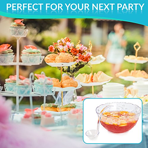 2-Gallon Large Plastic Punch Bowl with 5 oz Ladle - Crystal Clear Serving Set