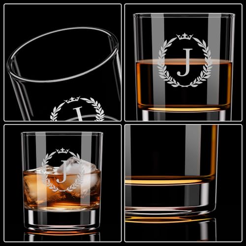Personalized Monogram Whiskey Glass, Custom Engraved Bourbon Rocks Glass 10.6oz