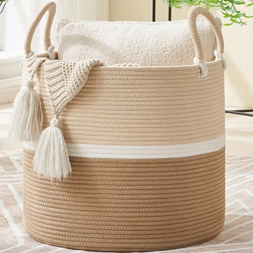 Large Cotton Rope Woven Basket - 18" Decorative Laundry & Toy Storage Hamper