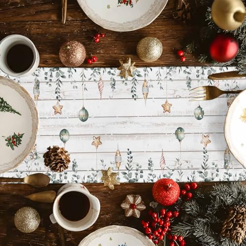 Gray Green Christmas Snowman Table Runner 120 Inches Long - Festive Holiday Decor