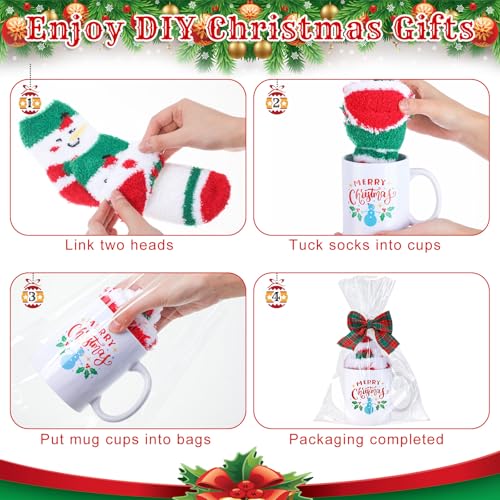 6 Sets Classic Christmas Mug Gift Set with Fuzzy Socks for Women - 12 oz