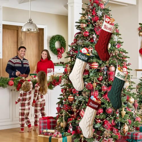 Personalized Knit Christmas Stocking - 18" Custom Embroidered Name