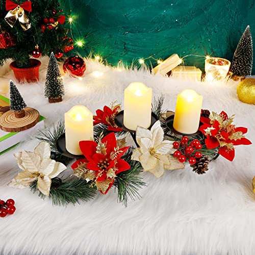 Christmas Poinsettia Table Centerpiece with 3 Flameless LED Candles