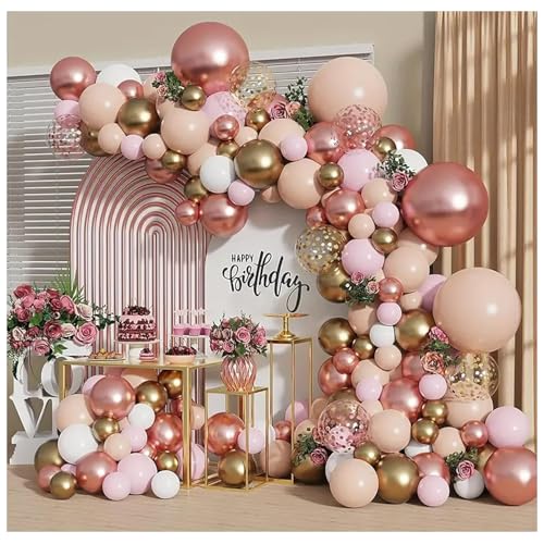 129-Piece Rose Gold and Pink Balloon Garland Arch Kit for Party Decor