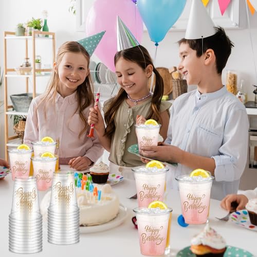 50 Pcs 12 oz Happy Birthday Plastic Cups - Disposable Party Drinkware