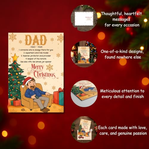 Christmas Card for Dad - Heartfelt Holiday Greeting from Son or Daughter with Festive Design & Envelope