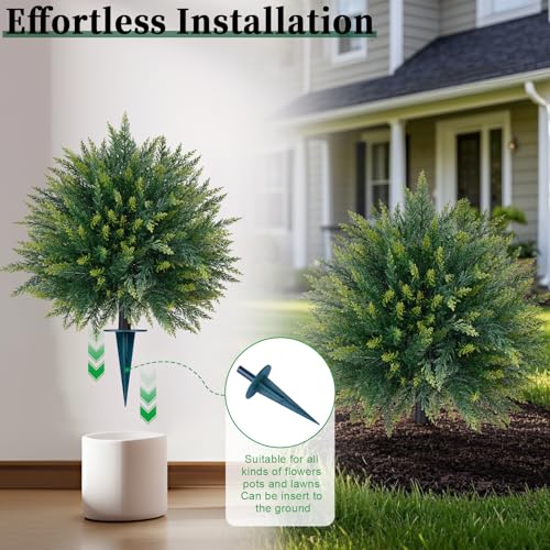 2 Pack 23-Inch Artificial Cedar Topiary Ball Trees for Outdoor Porch Decor