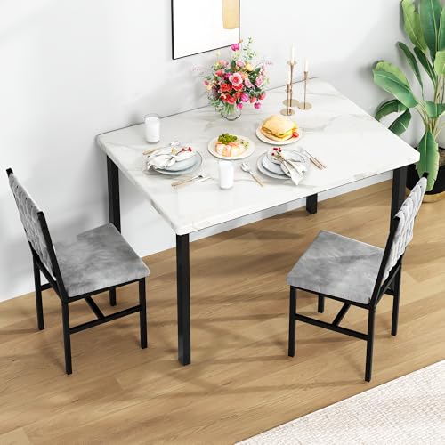 3-Piece Small Dining Table Set with 2 Upholstered Chairs for Kitchen