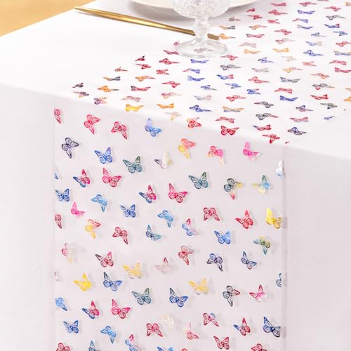 Butterfly Spring Table Runner Gauze Easter Party Decor - 72in, 1pc