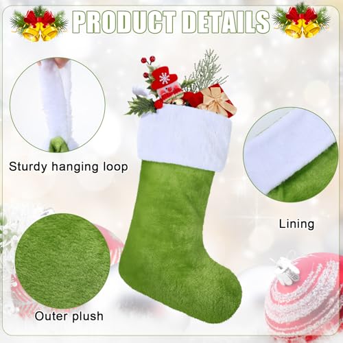 Shinymoon 12-Pack Christmas Stockings 18 Inch Large Faux Fur Holiday Decor Green & White