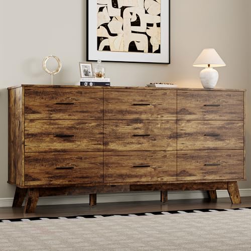 9-Drawer Bedroom Dresser, 59-Inch Wide Modern Storage Chest with X-Base