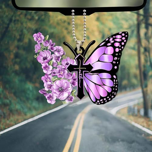 Purple Butterfly Car Hanging Ornament - Rearview Mirror Home Decor Keepsake