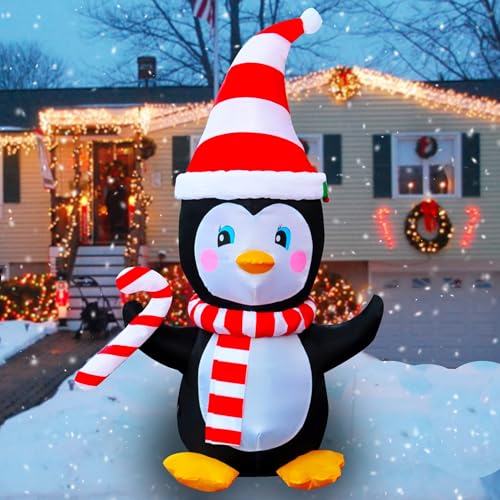 4 Ft Inflatable Christmas Penguin with Scarf & Candy Decor for Yard & Indoor Holiday Party