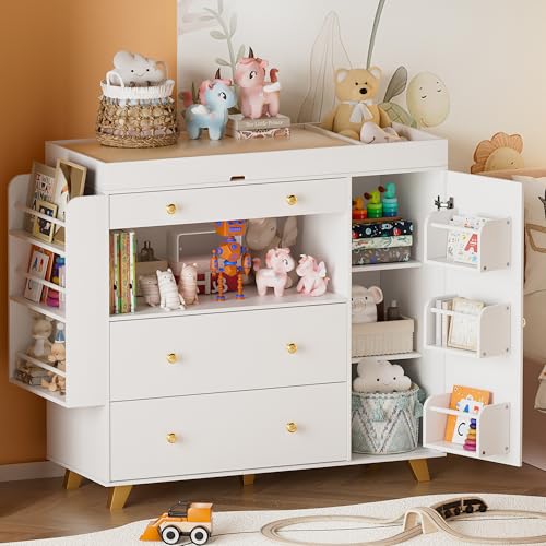 Nursery Dresser with Detachable Changing Table, 3-Drawer Storage Station