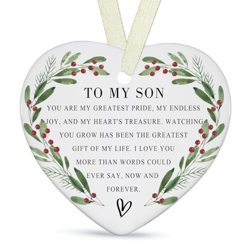 My Dear Son Christmas Ornament 2026 – 3.9" Ceramic Keepsake with Double-Sided Design (Heart-Son) PDE-QUNLIAN