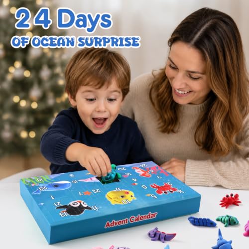 24-Day Christmas Advent Calendar with 3D Printed Sea Animal Fidget Toys