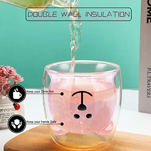 Patelai Pink Bear Double Wall Glass Mug 200ml Milk Tea Coffee Cup Gift