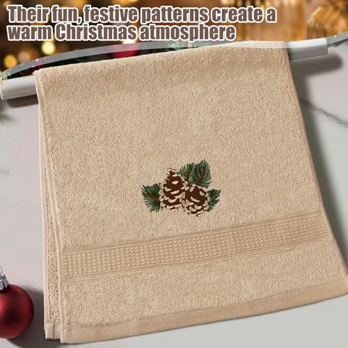 FuWeave Rustic Pine Cone Hand Towels 3 Pcs Christmas Bathroom Decor