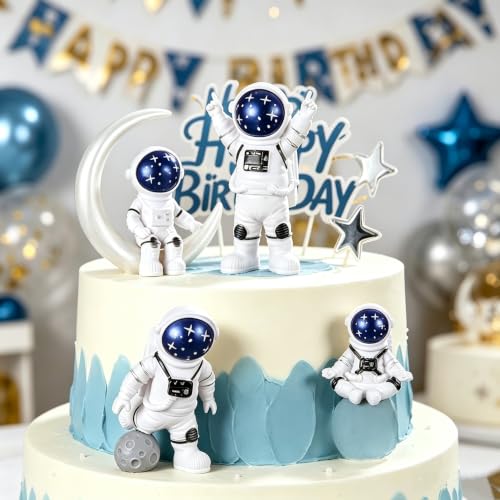 Set of 4 Astronaut Statues, Space Theme Resin Figurines for Desk Decor
