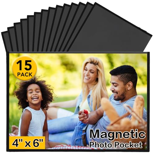 15-Pack 4x6 Magnetic Picture Frames for Refrigerator & Locker - Black