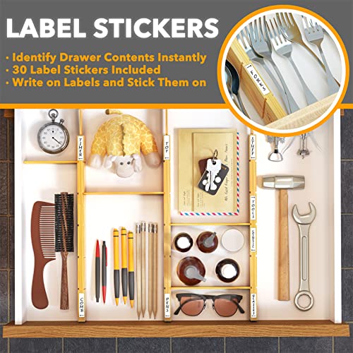 Bamboo Expandable Drawer Dividers with Inserts and Labels for Kitchen