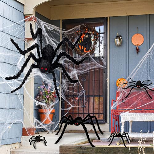 6.6 Ft Giant Halloween Spider Decoration - Poseable Furry Fake Spider