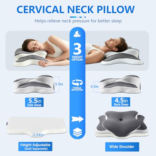 Ergonomic Cervical Memory Foam Pillow for Neck Pain & Snoring Relief, Gray