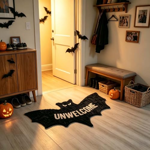 Unwelcome Bat Door Mat, 31x47 Inch Gothic Halloween Area Rug