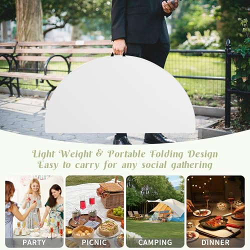 5ft Round Folding Table, Portable Fold-in-Half Plastic Picnic Table