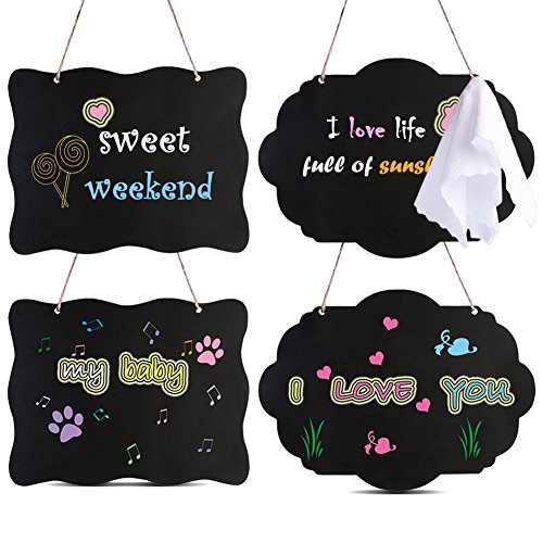 8x10 Inch Double Sided Chalkboard Signs with Hanging Strings, 4 Pack