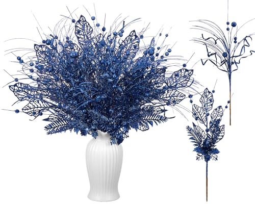 Navy Blue Christmas Tree Picks and Sprays - 24 pcs Holiday Decor