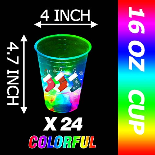 Mishunyus 24 Pack Glow Christmas Party Cups with LED Lights & Stickers