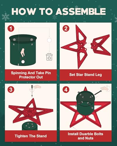 Real Christmas Tree Stand Base for Live Trees up to 6.5 ft - Star Design