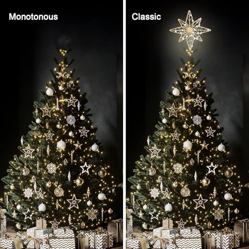 Lighted Gold Christmas Tree Topper - 11 Inch 30 LED 8-Point Star with Timer