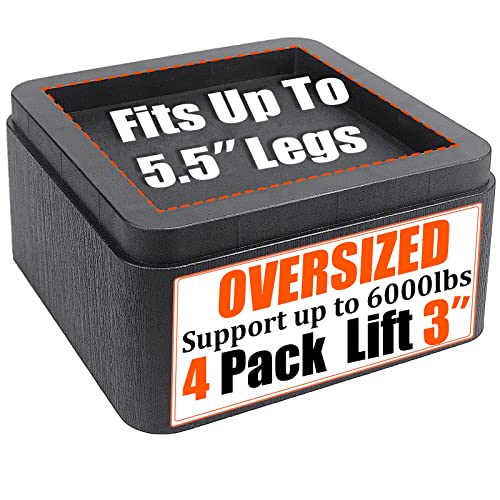 Heavy Duty 3 Inch Bed Risers - Oversized Stackable Furniture Lifts (4 Pack)