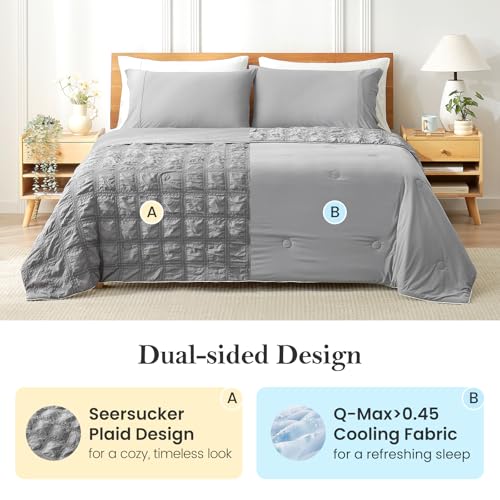 Cooling Comforter Queen Size - Lightweight Seersucker Quilt