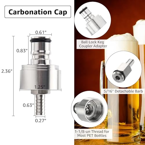 5.5ft CO2 Gas Line Tubing Kit with Stainless Steel Carbonation Cap