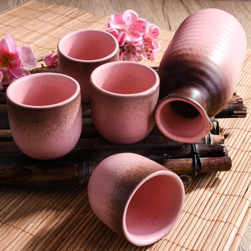 Swlthwen 5-Piece Ceramic Sake Set with Carafe and Cups – Gradient Speckled Design, 8oz Capacity