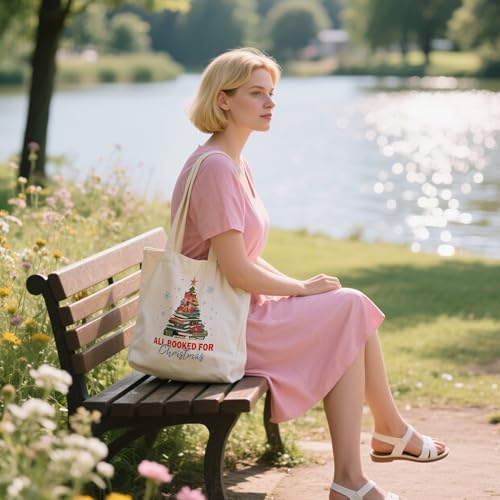 Christmas Canvas Tote Bags Reusable Holiday Gift Shopping Bag for Women